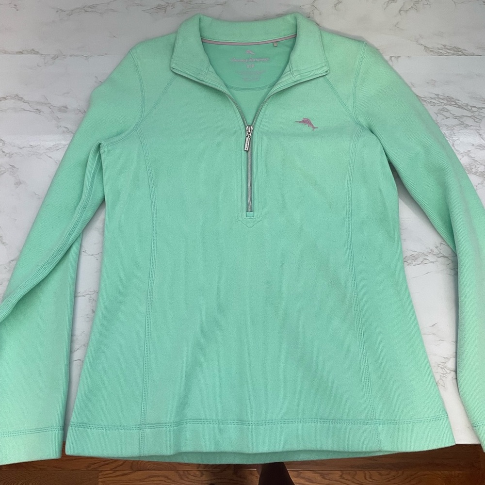 Tommy Bahama Mint Green Quarter-Zip V-Neck Sweater